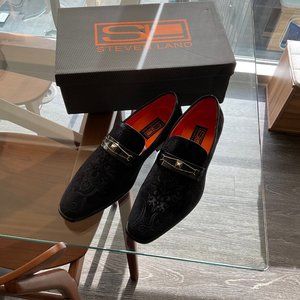 Steven Land Black Velvet Paisley Bit-Strap Loafers